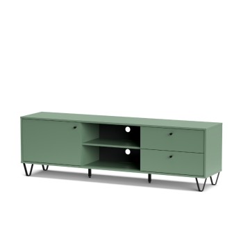 Mobile porta TV verde Aldo1 con anta cassetti e vano a giorno 182x40x50,1H