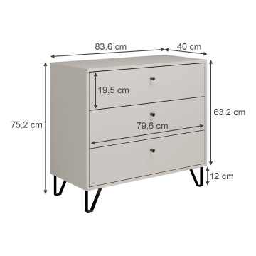 Cassettiera 3 cassetti antracite ALDO3 83.6x40x75.2H
