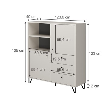 Credenza con ante cassetti e vano a giorno cachemire ALDO6 123,6x40x135H