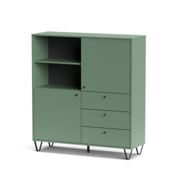 Credenza con ante cassetti e vano a giorno verde ALDO6 123,6x40x135H
