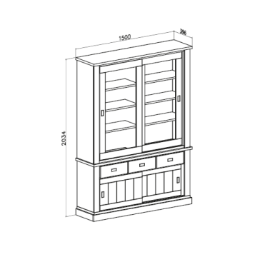 Cristalliera colore ancona oak 3 cassetti e 4 ante scorrevoli Anthony67120 150x39,6x204H