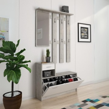 Mobile ingresso con scarpiera Rudolf colore cemento e bianco