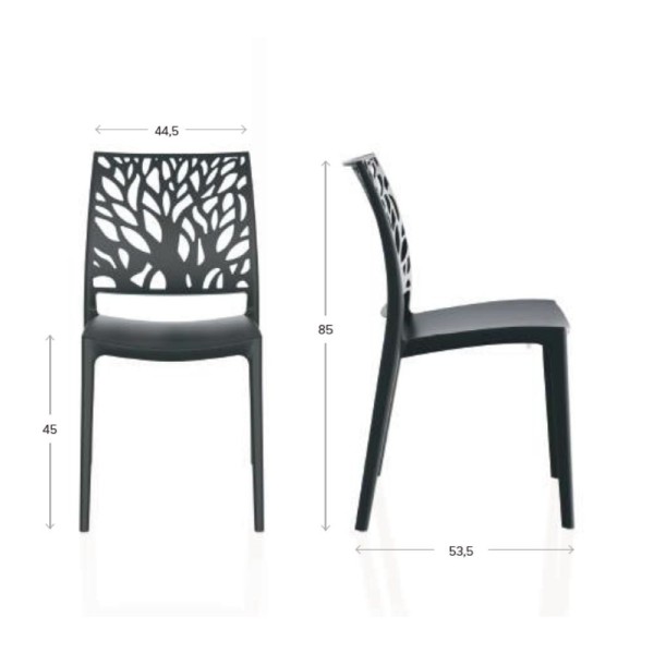 Sedia in polipropilene colore grigio metal schienale intagliato forma di albero Tree