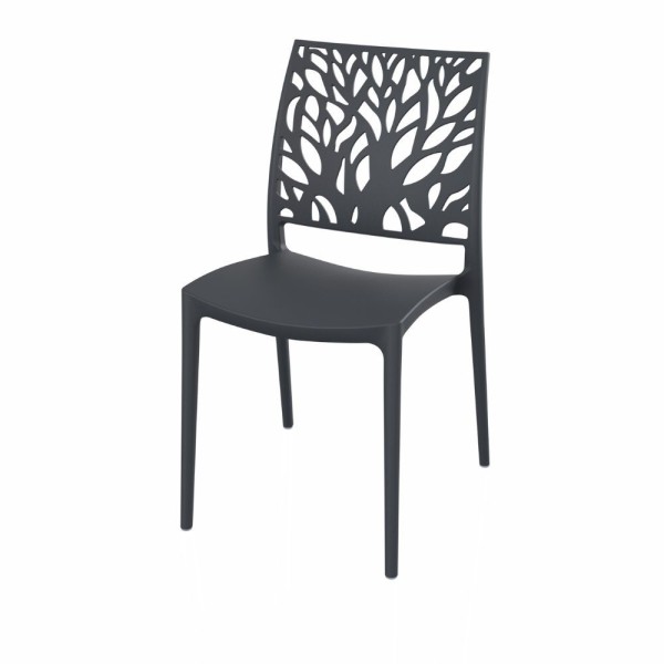 Sedia in polipropilene colore grigio metal schienale intagliato forma di albero Tree
