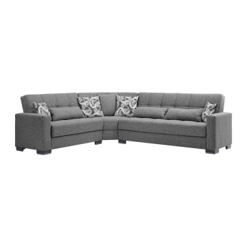 Divano angolare con funzione letto e doppio contenitore tessuto grigio Fermina Wedge 312x253x97H
