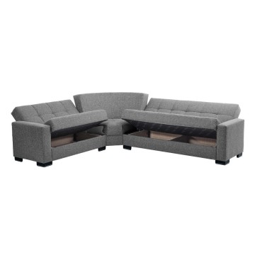 Divano angolare con funzione letto e doppio contenitore tessuto grigio Fermina Wedge 312x253x97H