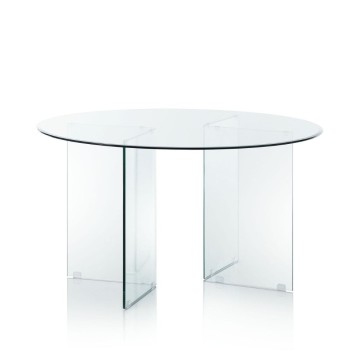 Tavolo rotondo in vetro trasparente temperato Acacia 137x137x77H