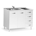 Cucinino120 con cassetti bianco larice lavello e piano cottura 120x60x85H