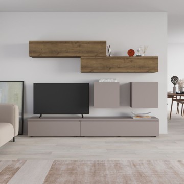 Parete attrezzata tortora e noce Licia 250x40x186H