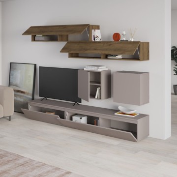 Parete attrezzata tortora e noce Licia 250x40x186H