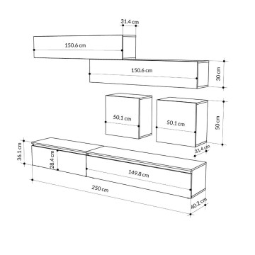 Parete attrezzata tortora e noce Licia 250x40x186H