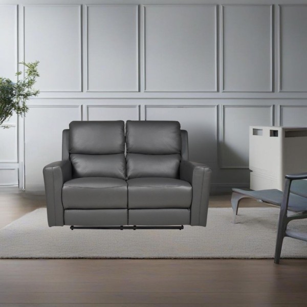 Divano 2 posti recliner elettrici in vera pelle grigio scuro Claus 156x77x103H Divano 2 posti recliner elettrici in vera pelle grigio scuro Claus 156x77x103H
