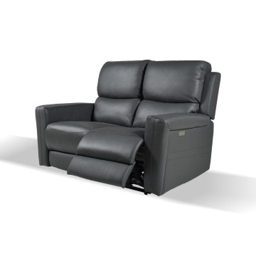 Divano 2 posti recliner elettrici in vera pelle grigio scuro Claus 156x77x103H