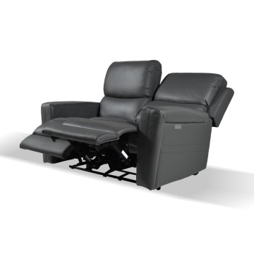 Divano 2 posti recliner elettrici in vera pelle grigio scuro Claus 156x77x103H