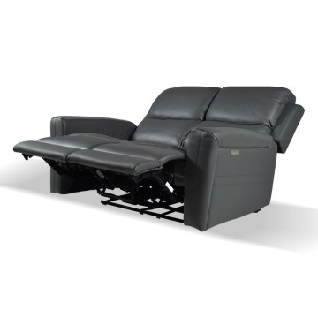 Divano 2 posti recliner elettrici in vera pelle grigio scuro Claus 156x77x103H