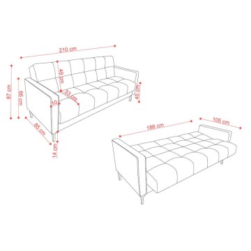 Divano funzione letto e contenitore Legen 3 Posti in vellutino grigio 210x85x87H