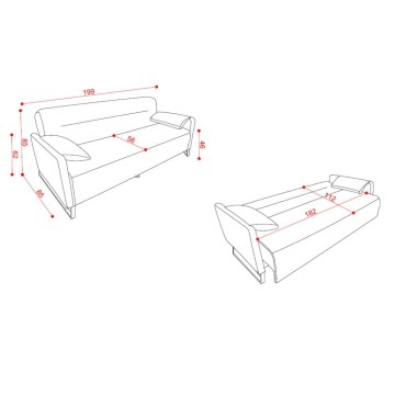 Divano funzione letto Odino 3 posti in tessuto beige 199x85x85H
