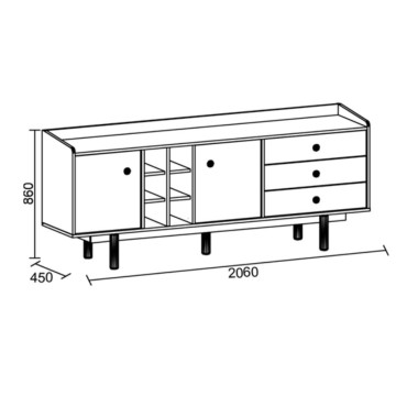 Madia 2 ante e 3 cassetti con vani a giorno rovere miele Dolce 206x45x85H