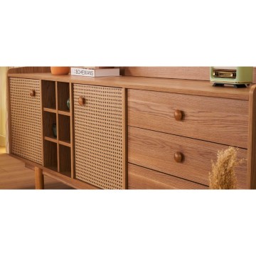 Madia 2 ante effetto vimini con cassetti e vani a giorno finitura rovere miele Natura 206x45x86H