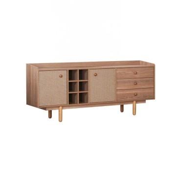 Madia 2 ante effetto vimini con cassetti e vani a giorno finitura rovere miele Natura 206x45x86H