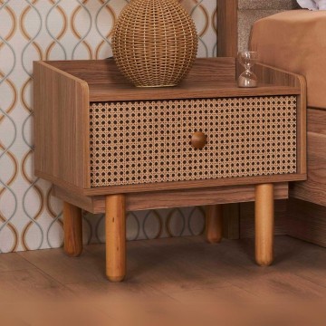 Camera da letto Natura colore rovere miele effetto vimini e armadio a specchio