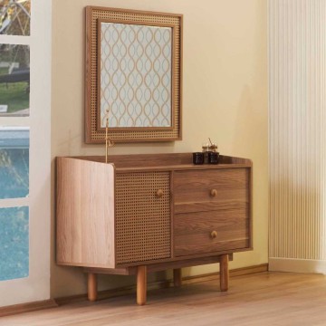 Camera da letto Natura colore rovere miele effetto vimini e armadio a specchio