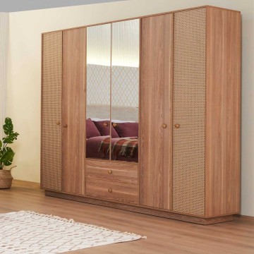 Camera da letto Natura colore rovere miele effetto vimini e armadio a specchio