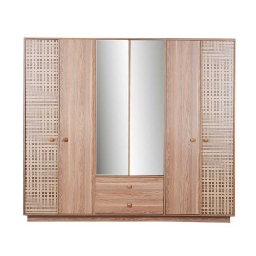 Camera da letto Natura colore rovere miele effetto vimini e armadio a specchio