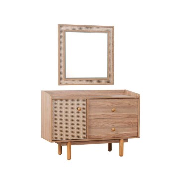 Camera da letto Natura colore rovere miele effetto vimini e armadio a specchio