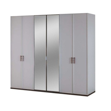 Camera da letto Merlin noce mozambik spatolato armadio 6 ante e letto contenitore