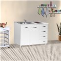 Cucinino120 con cassetti bianco larice lavello e piano cottura vetroceramica 120x60x85H