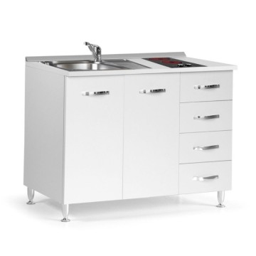 Cucinino120 con cassetti bianco larice lavello e piano cottura vetroceramica 120x60x85H