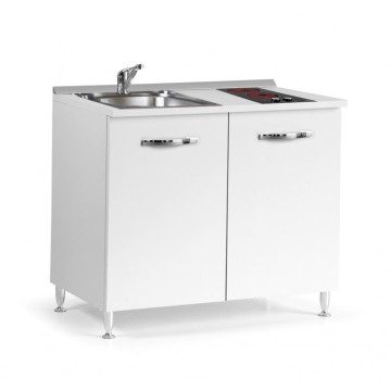 Cucinino120 bianco larice con lavello e piano cottura vetroceramica 120x60x85H