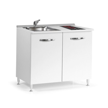 Cucinino80 bianco larice con lavello e piano cottura vetroceramica 80x60x85H
