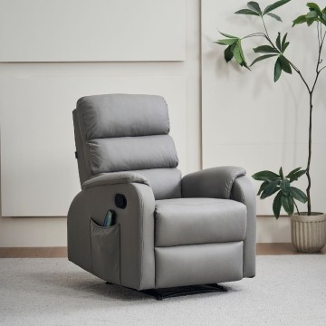 Poltrona relax manuale con 8 punti di massaggio Futura nabuk grigio chiaro