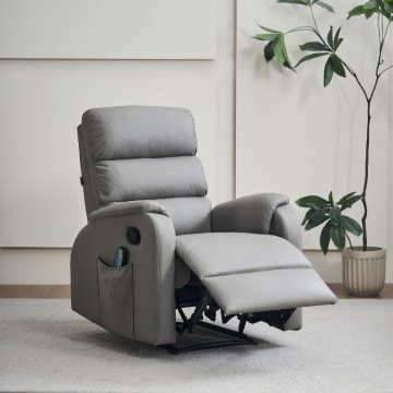 Poltrona relax manuale con 8 punti di massaggio Futura nabuk grigio chiaro