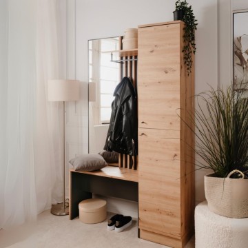 Mobile ingresso con frontale cannettato e specchio Medan42B colore quercia antracite 122x37x190H