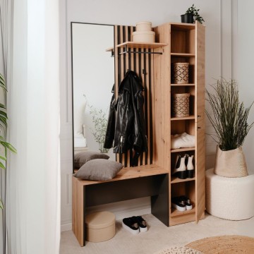 Mobile ingresso con frontale cannettato e specchio Medan42B colore quercia antracite 122x37x190H