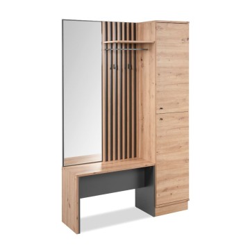 Mobile ingresso con frontale cannettato e specchio Medan42B colore quercia antracite 122x37x190H