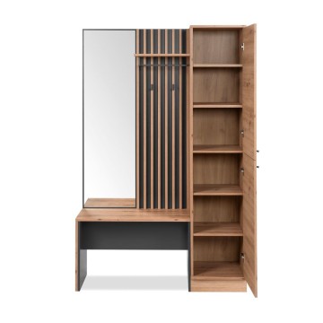 Mobile ingresso con frontale cannettato e specchio Medan42B colore quercia antracite 122x37x190H