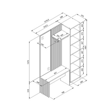 Mobile ingresso con frontale cannettato e specchio Medan42B colore quercia antracite 122x37x190H