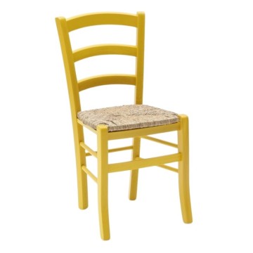 Sedia in legno di faggio con seduta paglia Venezia colore anilina giallo
