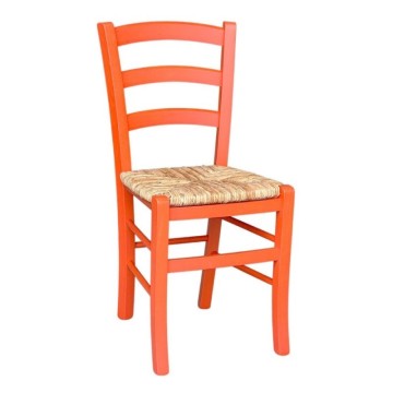 Sedia in legno di faggio con seduta paglia Venezia colore analina arancio