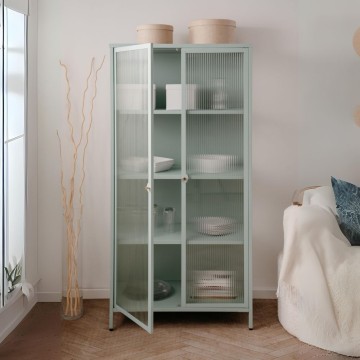 Vetrina in vetro scanalato temperato e acciaio laminato verde menta 2 ante Milton52A 80x40x160H