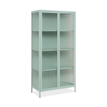 Vetrina in vetro scanalato temperato e acciaio laminato verde menta 2 ante Milton52A 80x40x160H