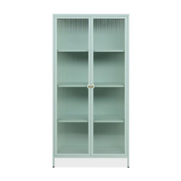 Vetrina in vetro scanalato temperato e acciaio laminato verde menta 2 ante Milton52A 80x40x160H