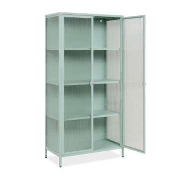 Vetrina in vetro scanalato temperato e acciaio laminato verde menta 2 ante Milton52A 80x40x160H
