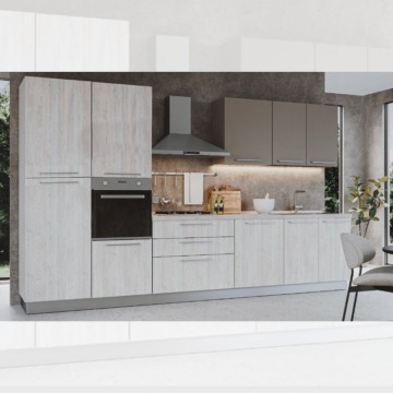 Cucina 360 cm con elettrodomestici Iris colore  rovere virginia tortora