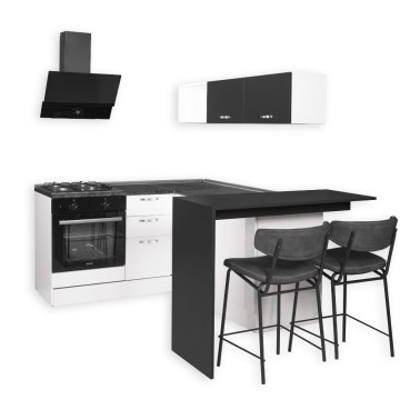 Cucina angolare 180x160 con penisola reversibile colore bianca e nera Matera