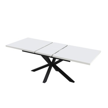 Tavolo rettangolare allungabile piano bianco e gambe nere Rob 160x190x75H